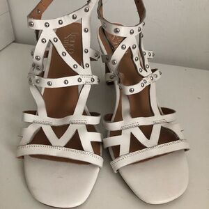 NWOT Franco Sarto Calesta White Strappy Silver Studded Heels
